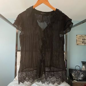Anthropologie | Italian Black Sheer Lace Short Sleeve Blouse: Violet & Claire